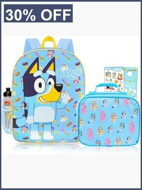 Kids Bluey Backpack & Lunch Box Set with Water Bottle Stickers